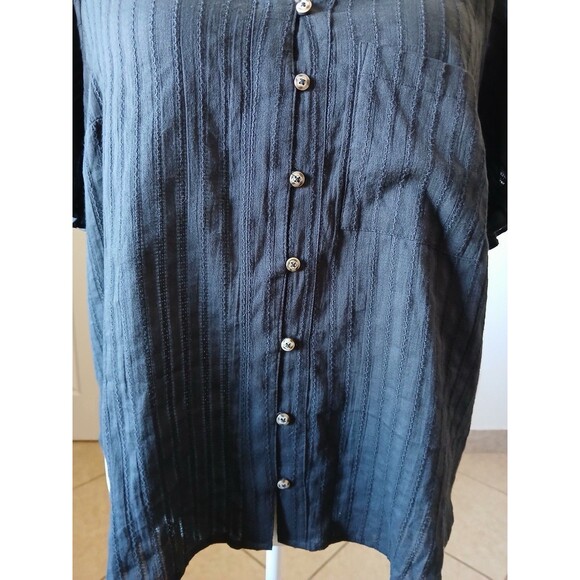 Pilcro | Anthropologie Black 1X Textured Button Front Blouse Ruffle Collar Boho - Picture 7 of 14